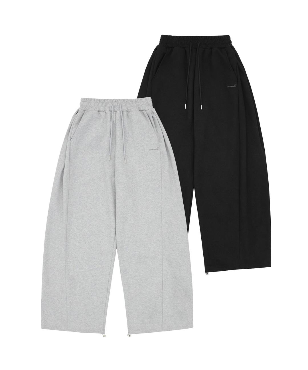 W 베이직 사이드 핀턱 와이드 벌룬 스웨트 팬츠 (2colors)
