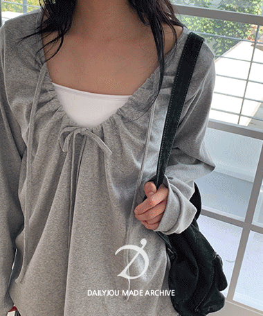 데일리쥬 [MADE] 마리타 루즈핏 셔링 리본 레이어드 티셔츠