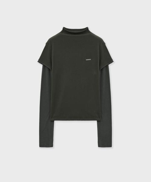 LAYERED LONG SLEEVE T-SHIRT-KHAKI