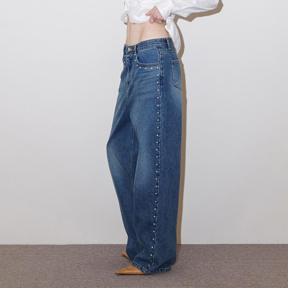 SS STUDDED WASHED JEANS (BLUE)
