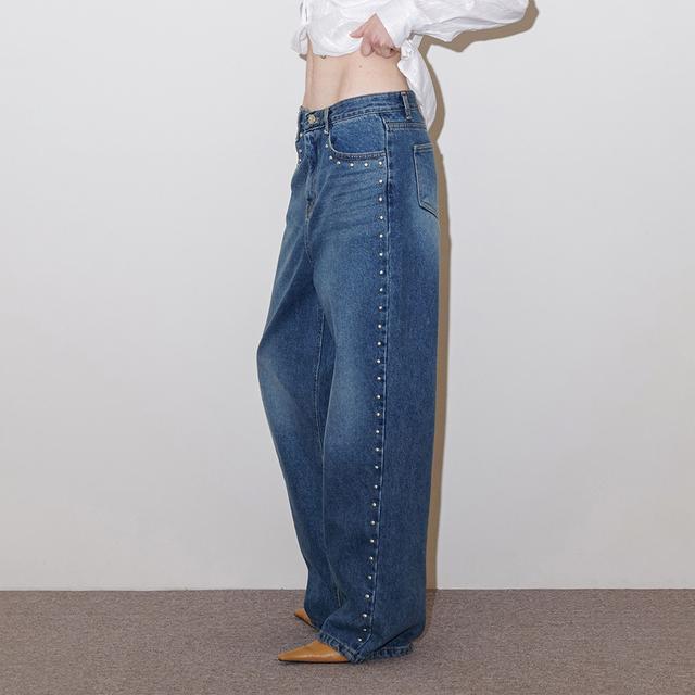 SS STUDDED WASHED JEANS (BLUE)