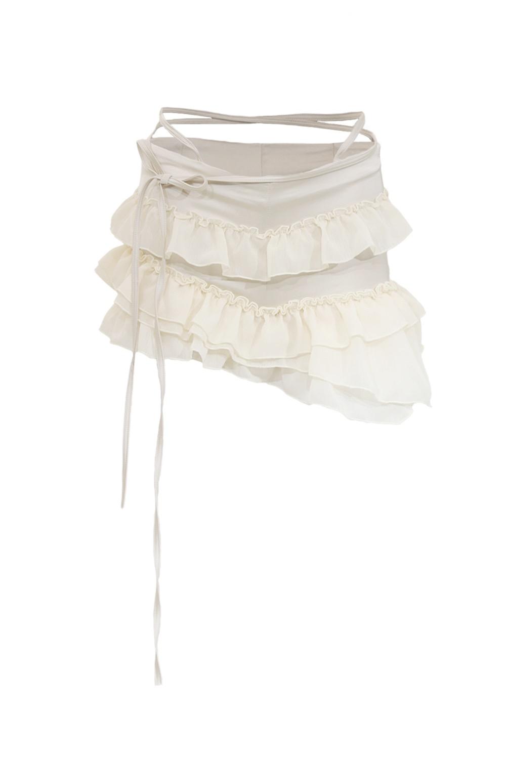 STRING&LAYERED FRILL SKIRT PANTS BEIGE