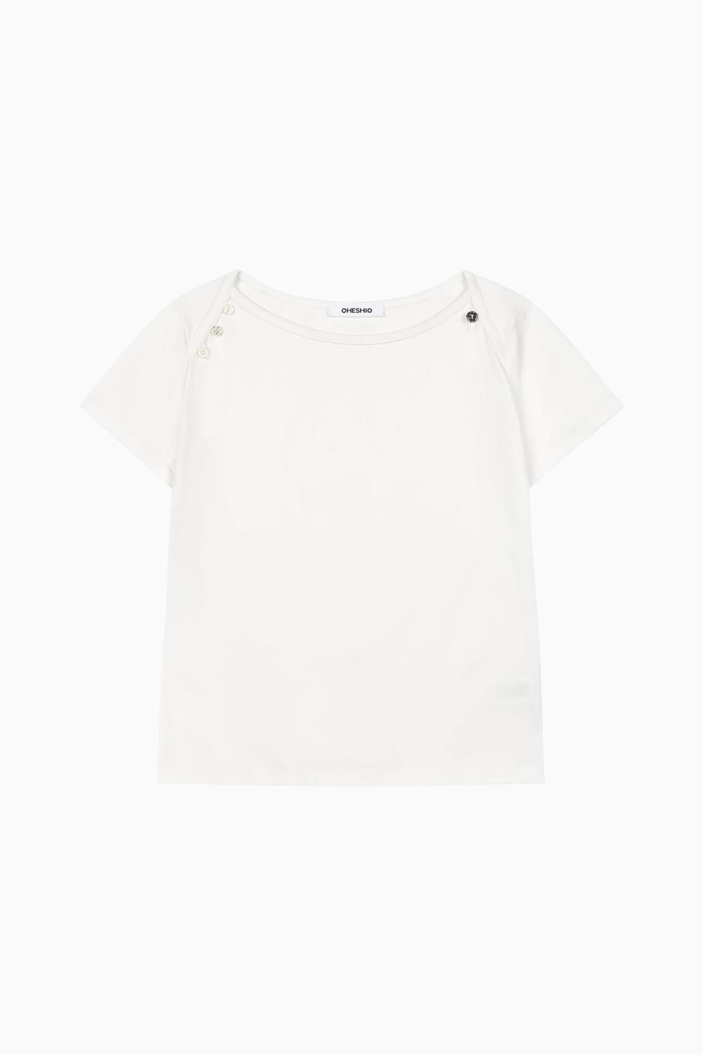 DOT BUTTON T-SHIRT, WHITE