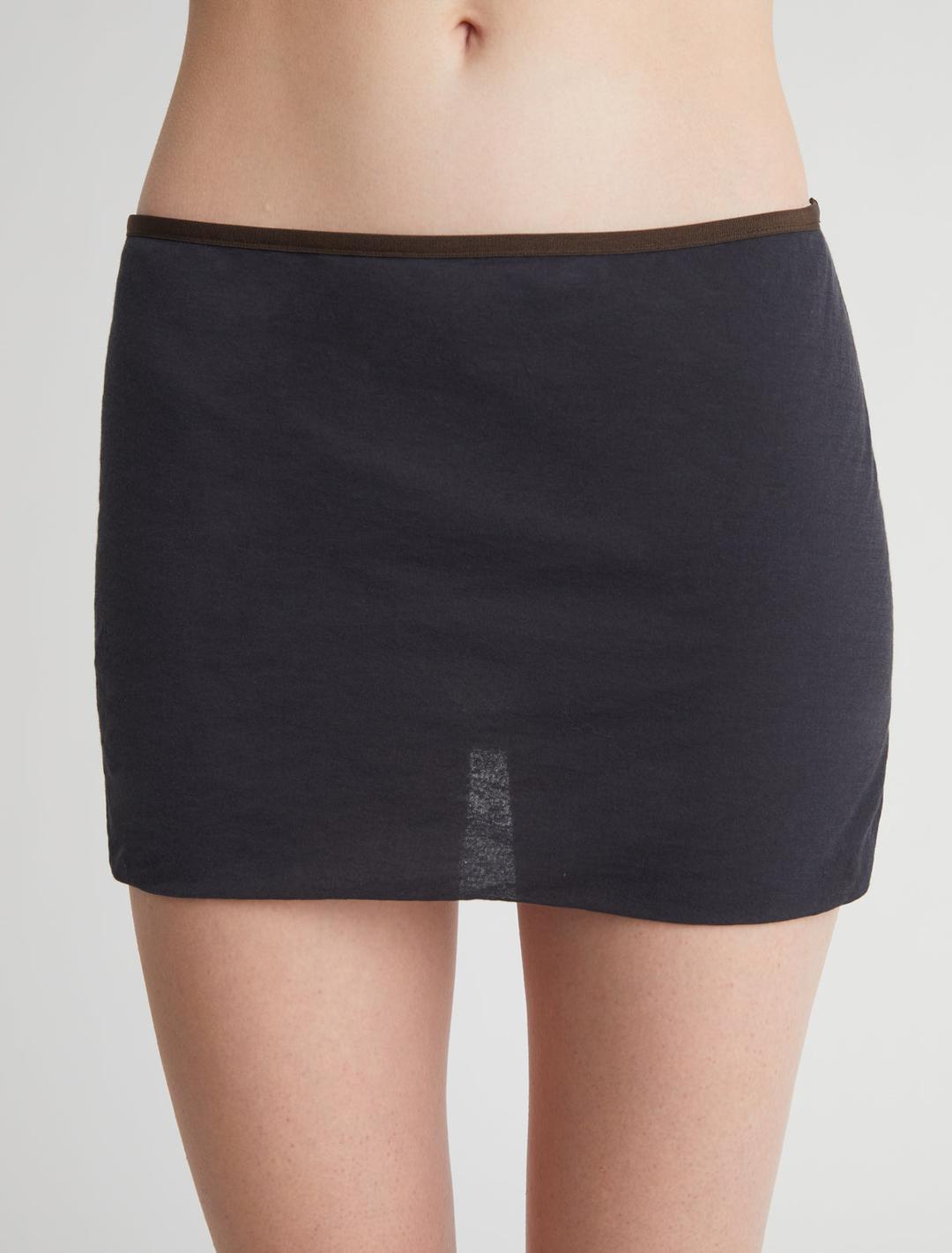 TINA-Dark grey mini skirt with a contrast ribbon trim detail at the waistband