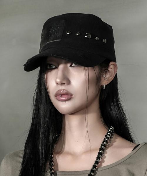 LABEL STUD MILITARY CAP #BLACK