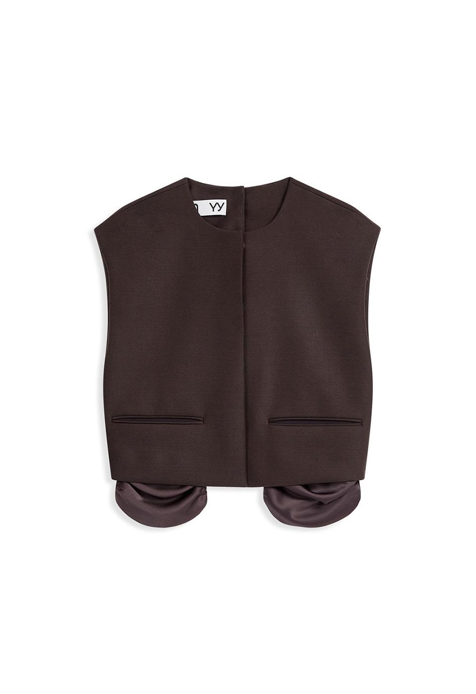 EXPOSED POCKET VEST, BROWN