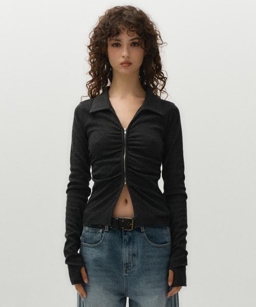 shirring zip up [dark grey]