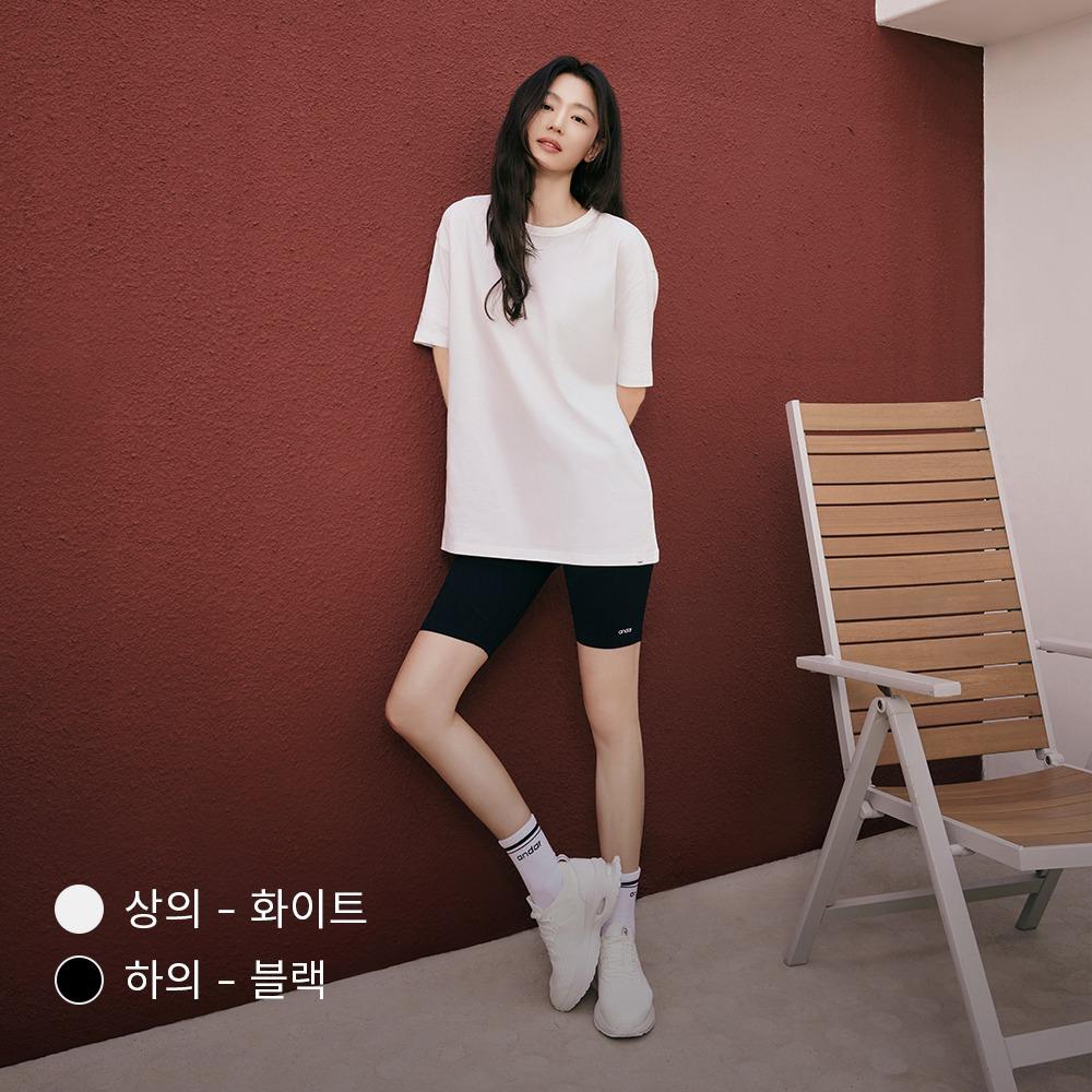 [전지현 착용] 오버핏 숏슬리브 & 바이커 4부 레깅스