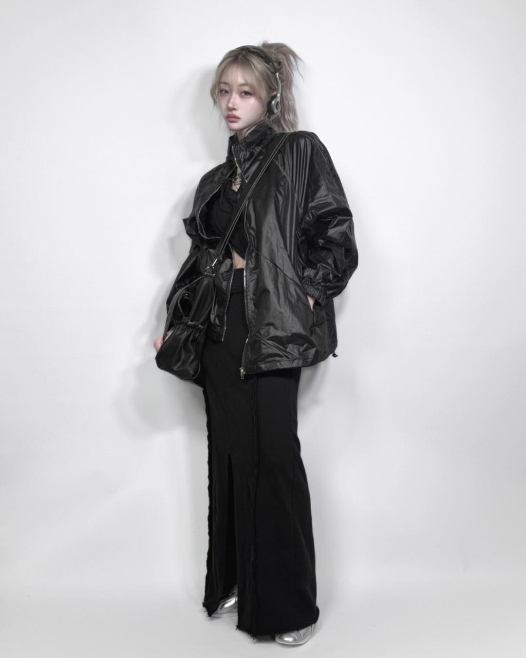 Glossy String Packable Windbreaker