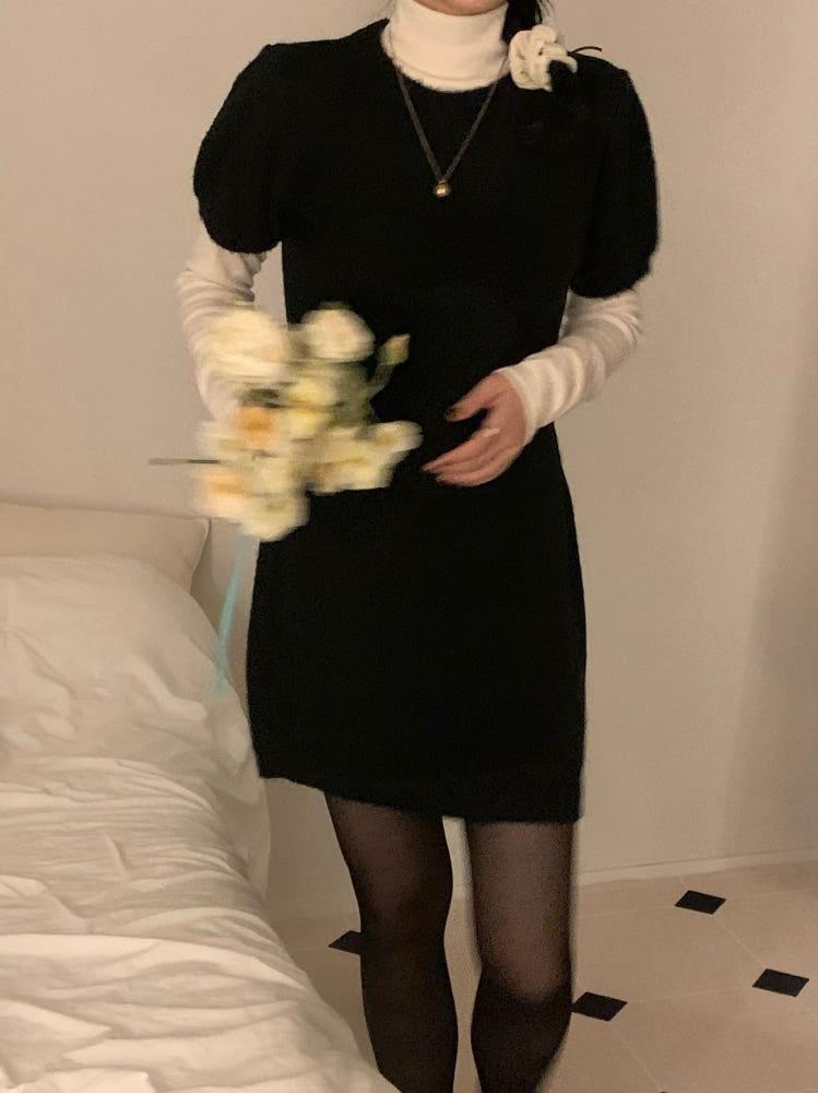 [New arrival] 로지 퍼프 원피스 :: 연말원피스, 연말룩, 겨울원피스, 니트, 여성니트, 겨울니트, 니트원피스, 데이트룩, 크리스마스, 크리스마스룩