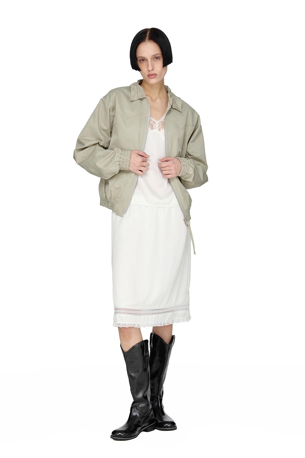 String Bomber Shirring Jacket, KHAKI BEIGE