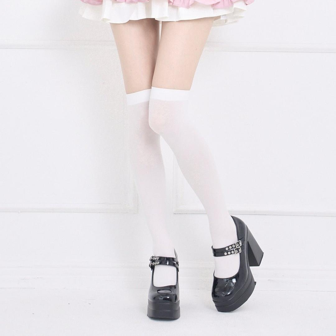 《LAFARYオリジナル》60デニールソックス[オーバーニー]　 - ホワイト