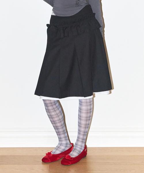 플레르 플리츠 미디 스커트 블랙