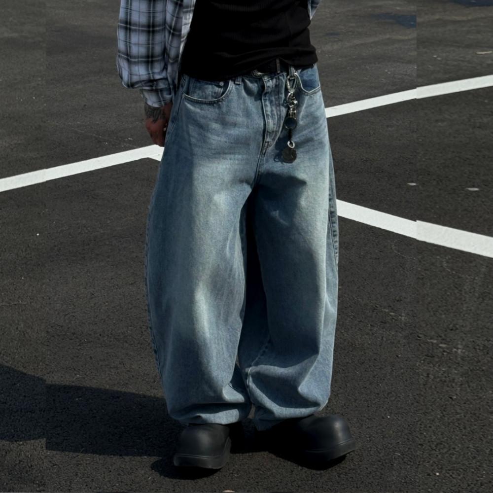 (갓성비 추천) 워싱 벌룬 데님팬츠 남자 연청바지 와이드 3C