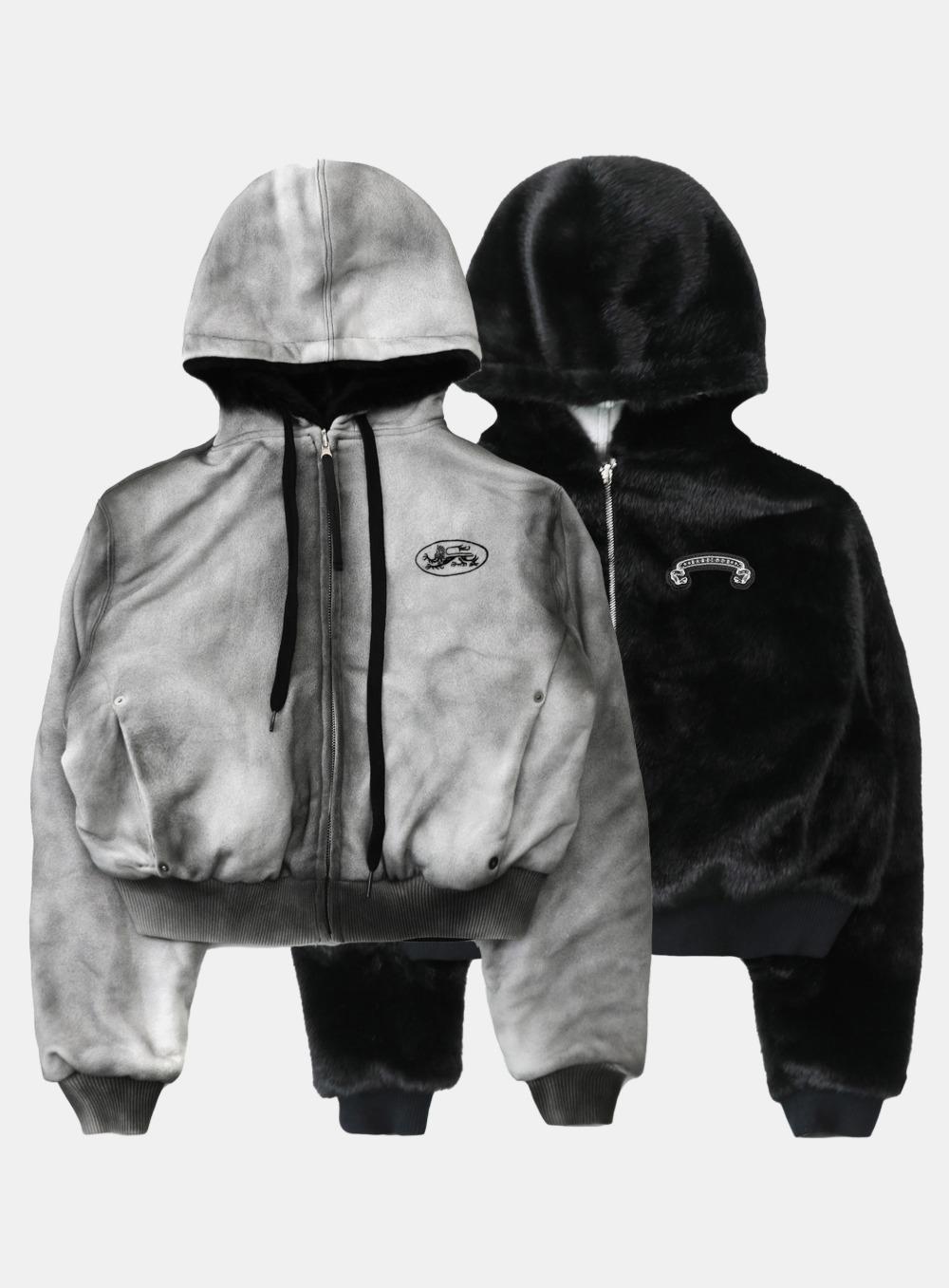 [w-jkt25-034] 미스틱11 리버시블 퍼 후드 자켓 - 화이트/블랙