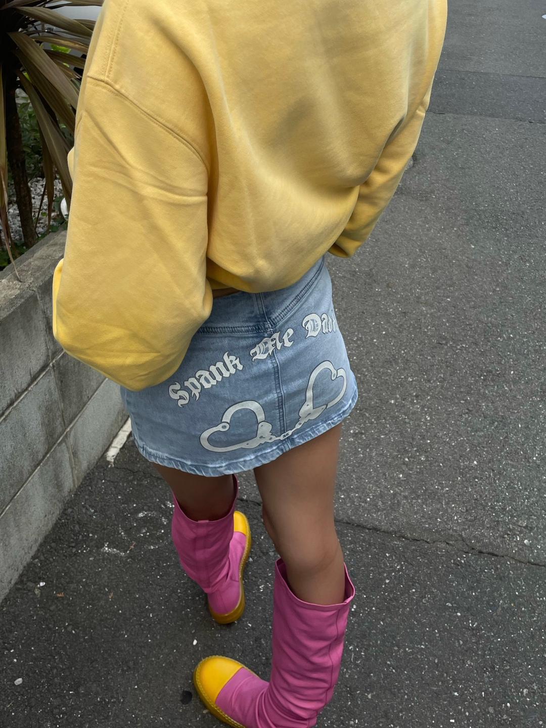 Low-Waist Glitter Print Denim Skirt