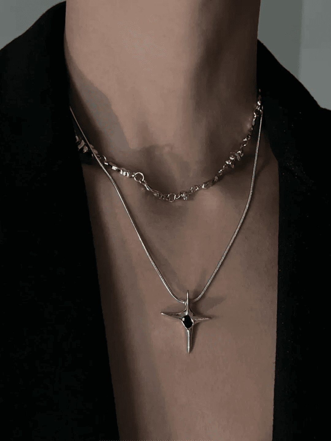 [CHEALIMPID] Double Layer Chain Asymmetrical Necklace na937