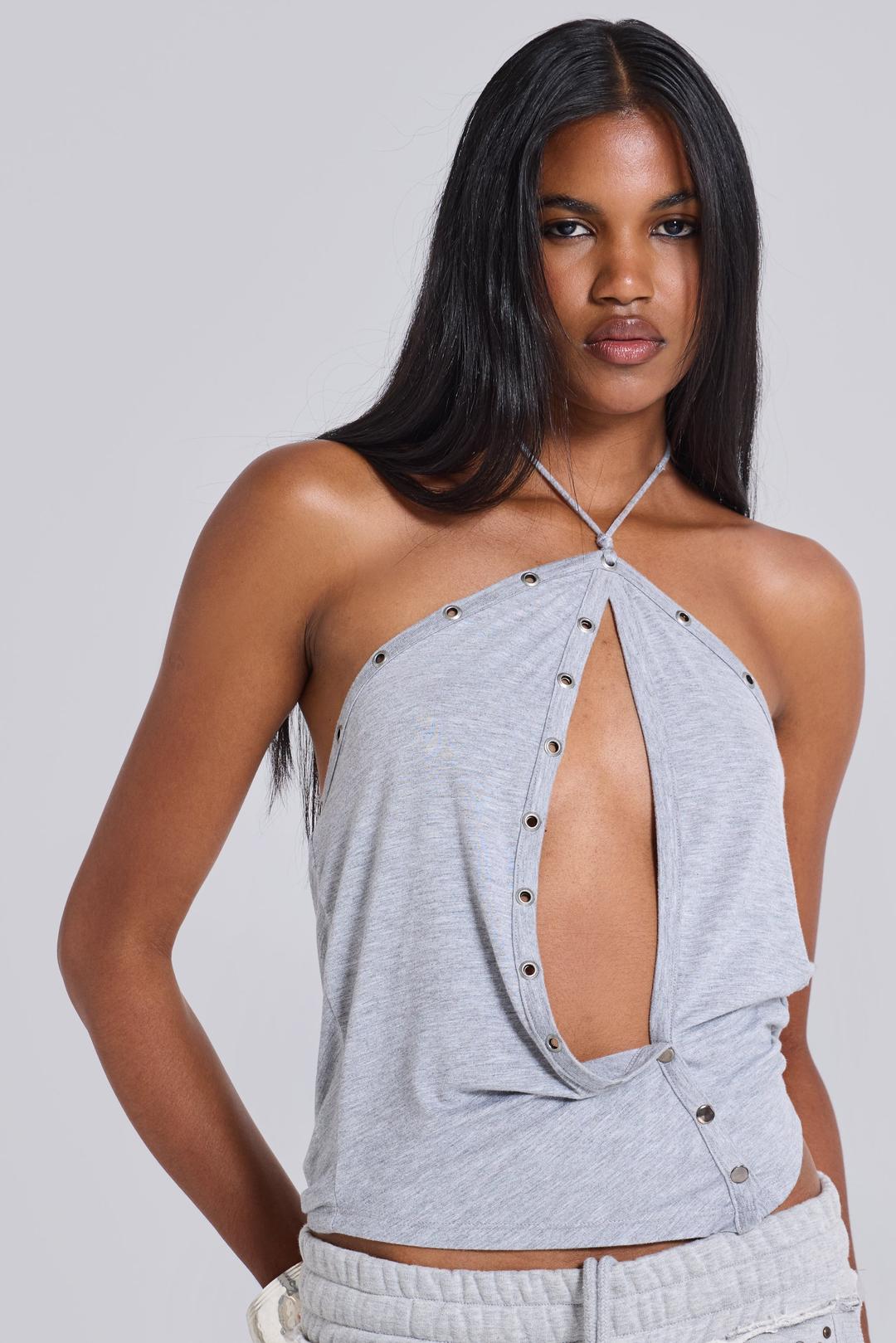 Zeila Cut Out Drape Top - UK 4 / Grey