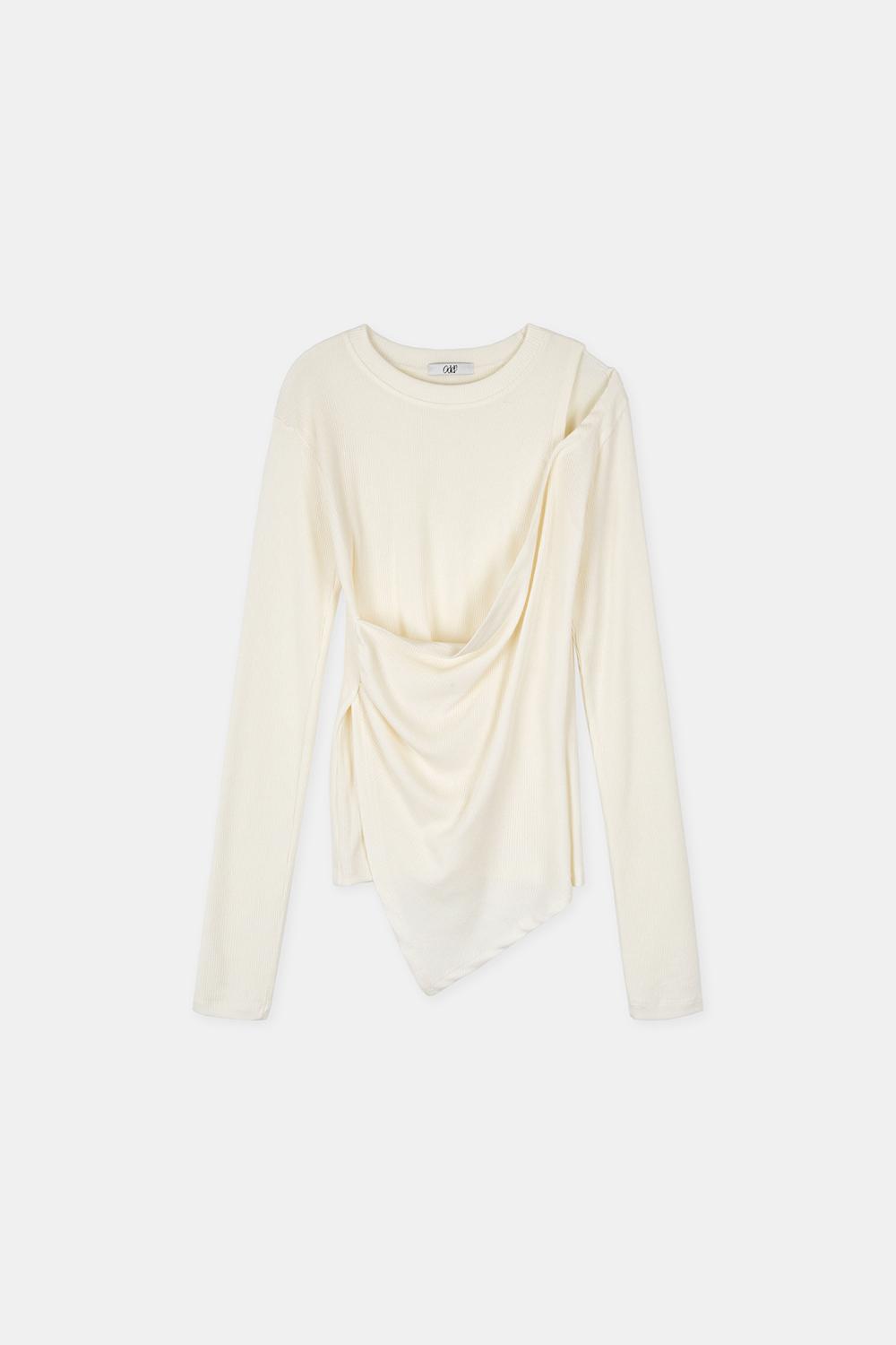 셔링 언발랩 골지 티셔츠-아이보리