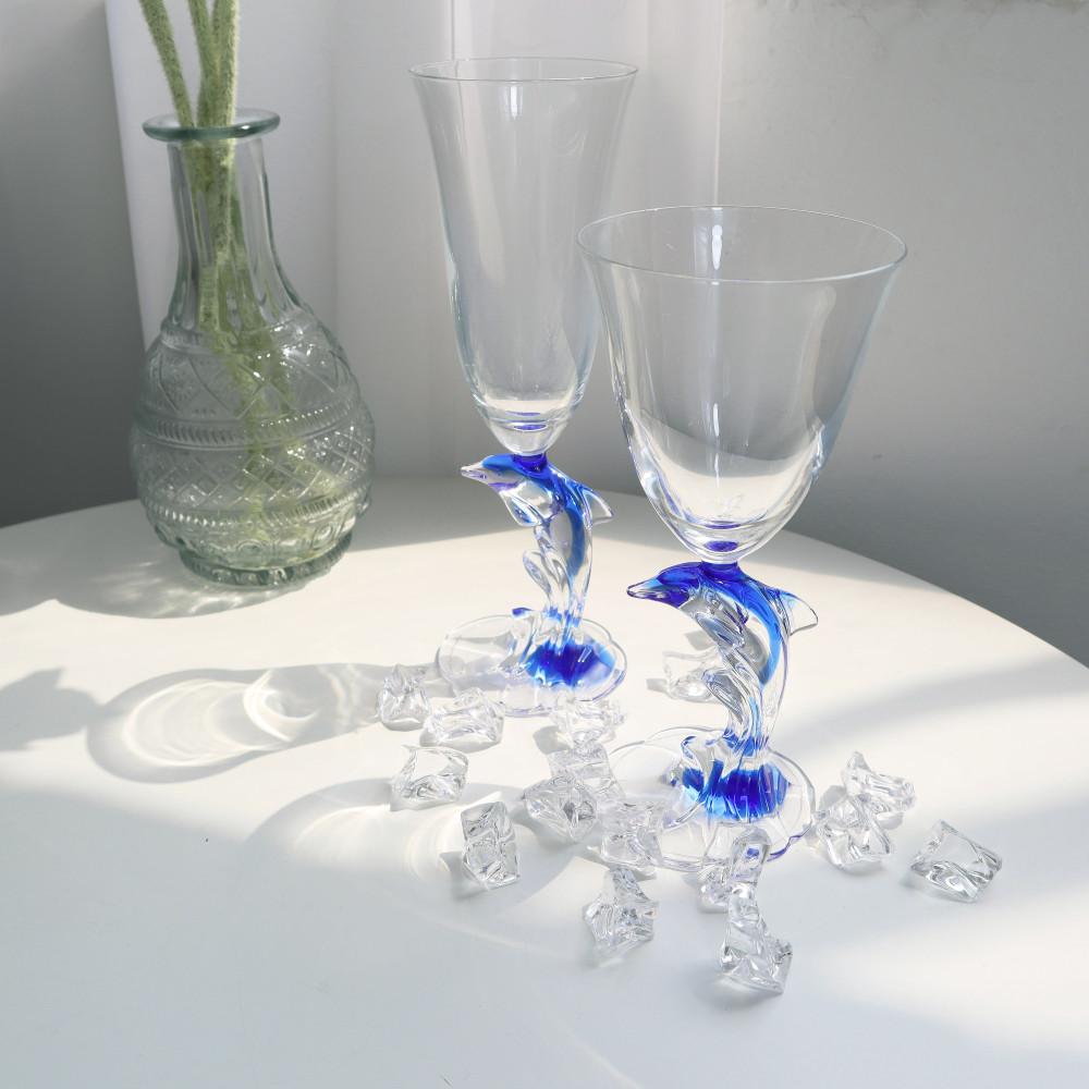 프랑스 빈티지 돌고래 크리스탈 와인잔 샴페인잔 아르크 다르크 darques 특이한 유리잔