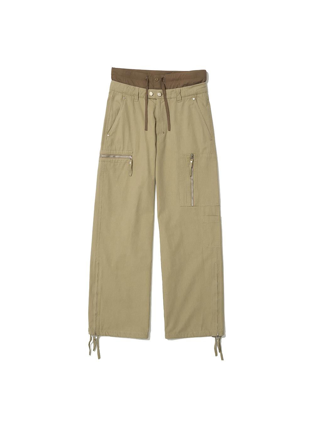 [WOMEN] DOUBLE LAYERED WAIST CARGO PANTS_BEIGE