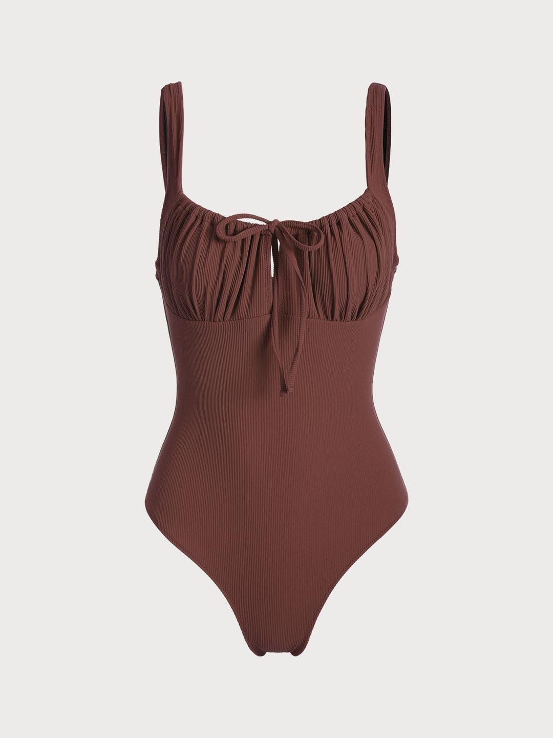 Coffee Cutout Tie One-Piece Swimsuit - Coffee / XS