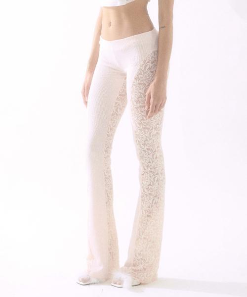 Lace Flared Pants Pale Pink