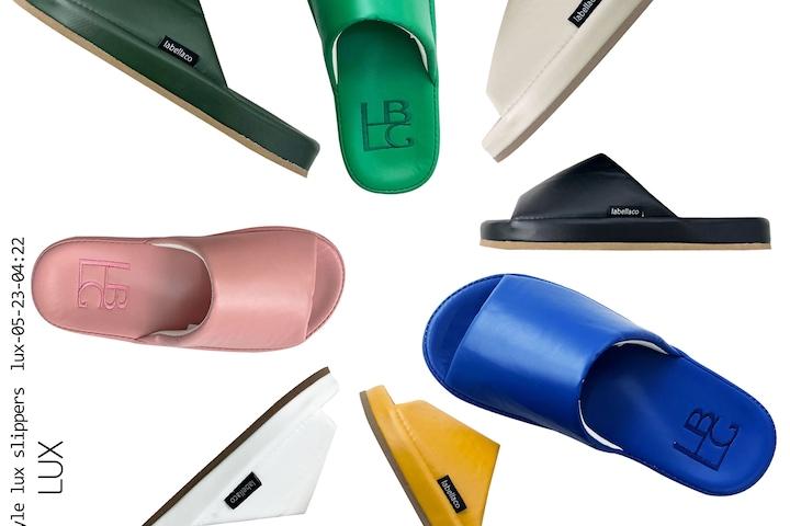 럭스 페이크 레더 비비드한 컬러 층간 소음 몰드 형 굽 실내화