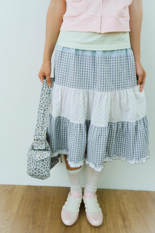 파우더 코튼 캉캉 스커트 (블루)