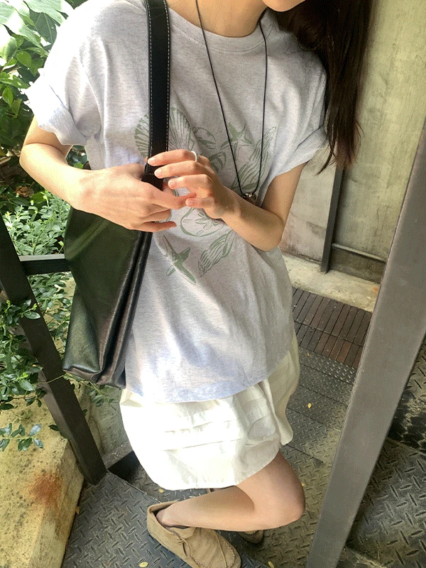 나이니 바다소리 프린팅 오버핏 반팔 티셔츠