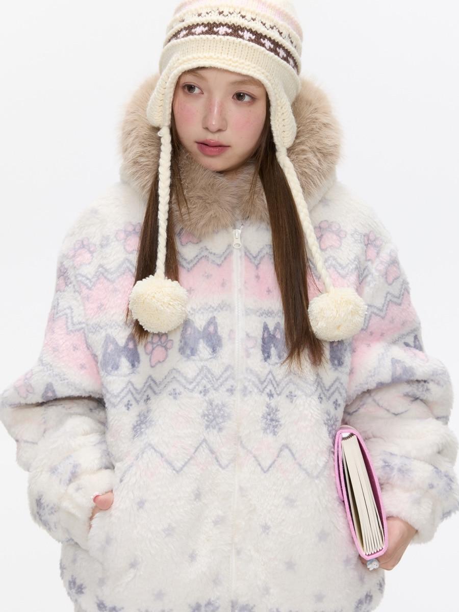 BETWEENAND Snowflake Polka Fleece Jacket