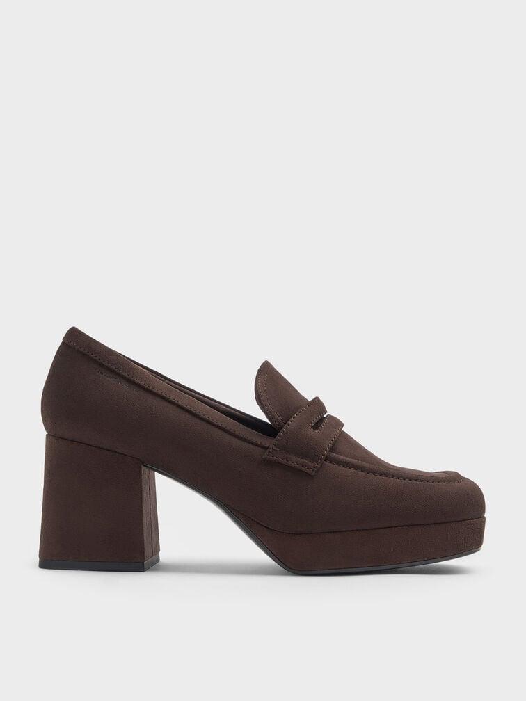 인조 스웨이드 플랫폼 블록 힐 로퍼 펌프스