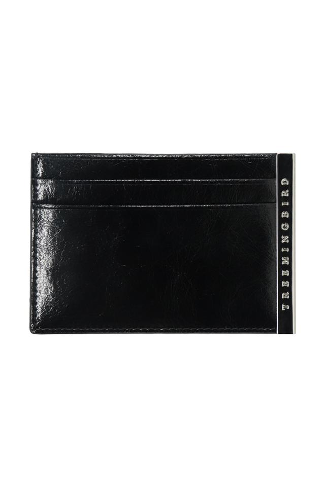 Slim Metal Bar Cowhide Leather Card Wallet [ Black ]
