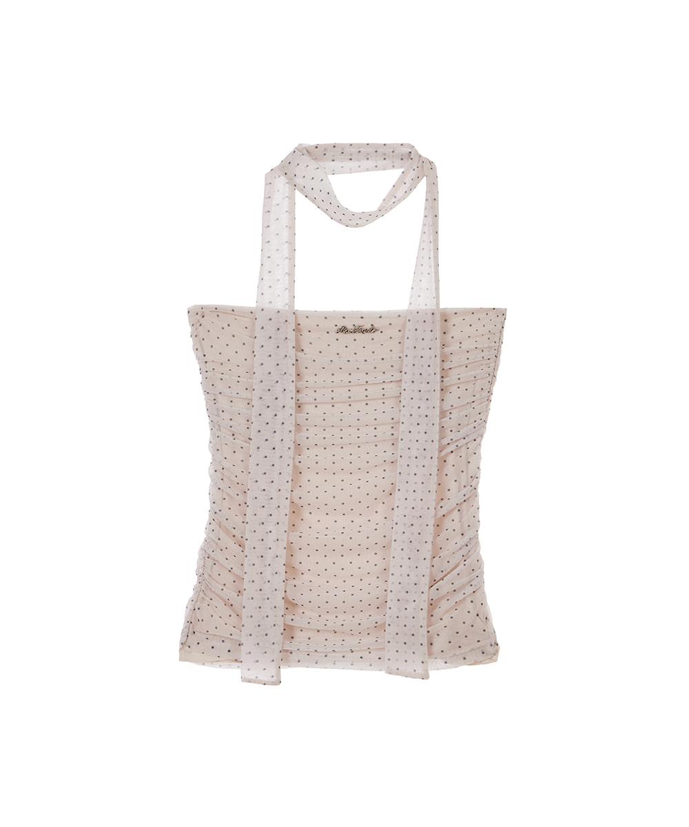 Mesh Dot Tie Top [Beige]