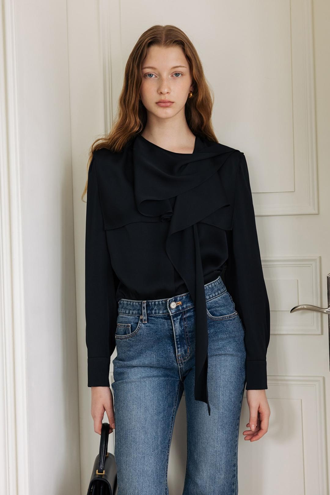 WILLA Cape tie blouse (Black)