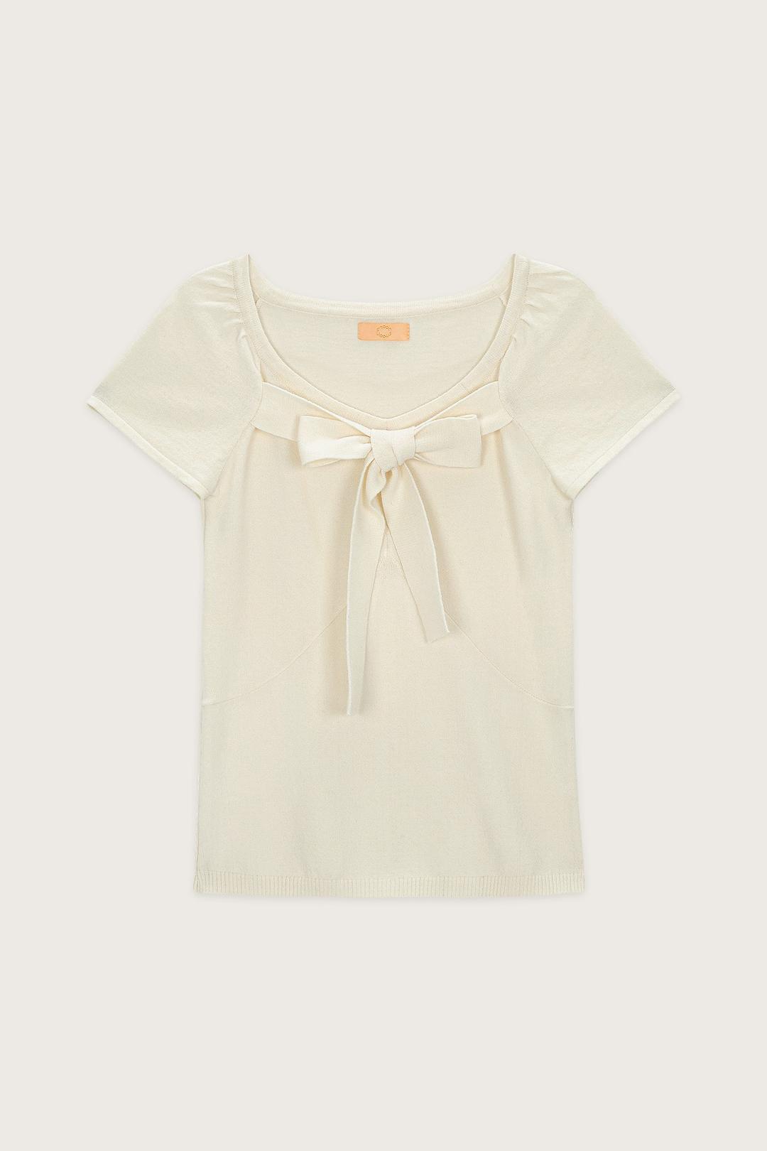 RIBBON TIE SLIM KNIT TOP (IVORY)
