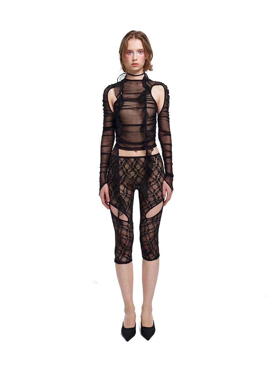 Lace cut-out leggings (black)