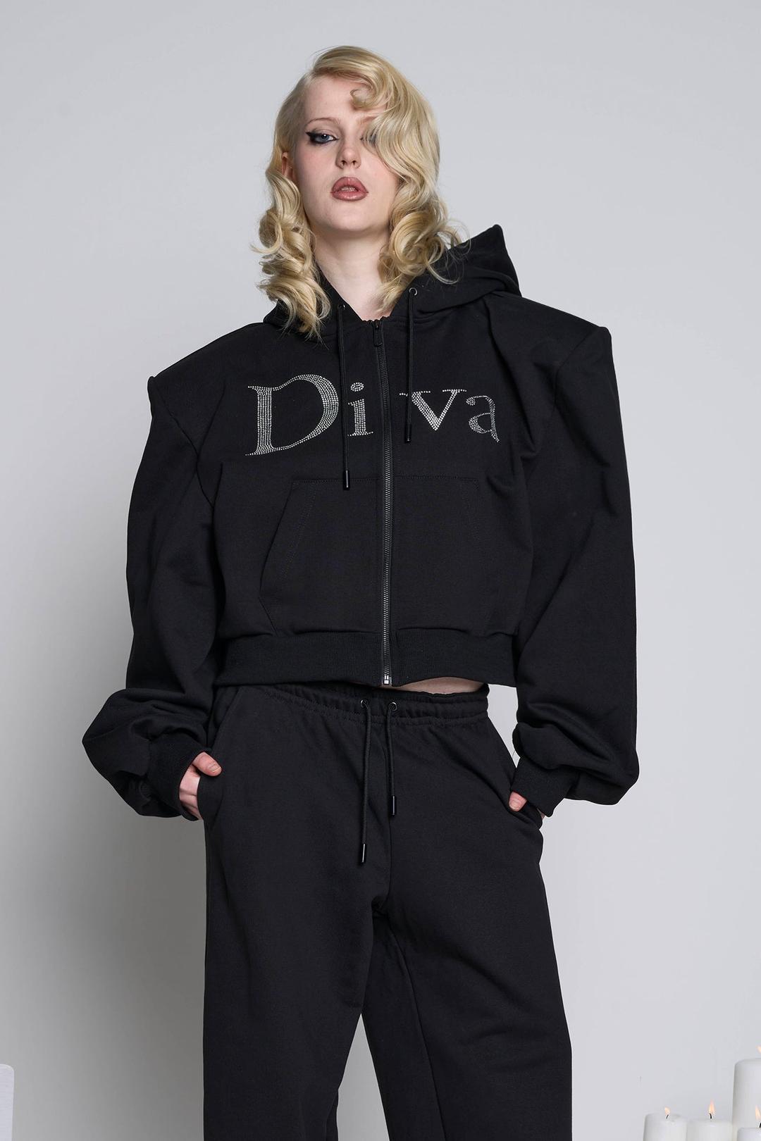 Diva Crop Zip Hoodie - Black / xs