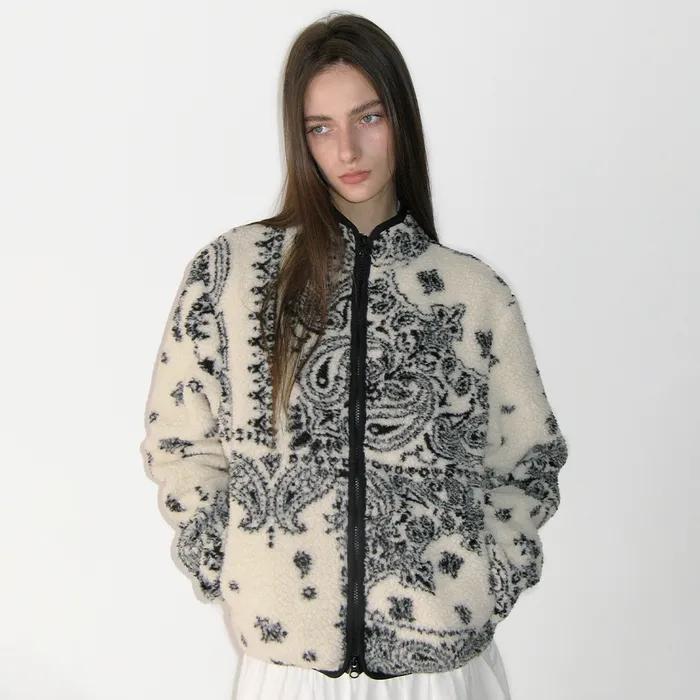 Paisley Fleece Zip-up, IVORY