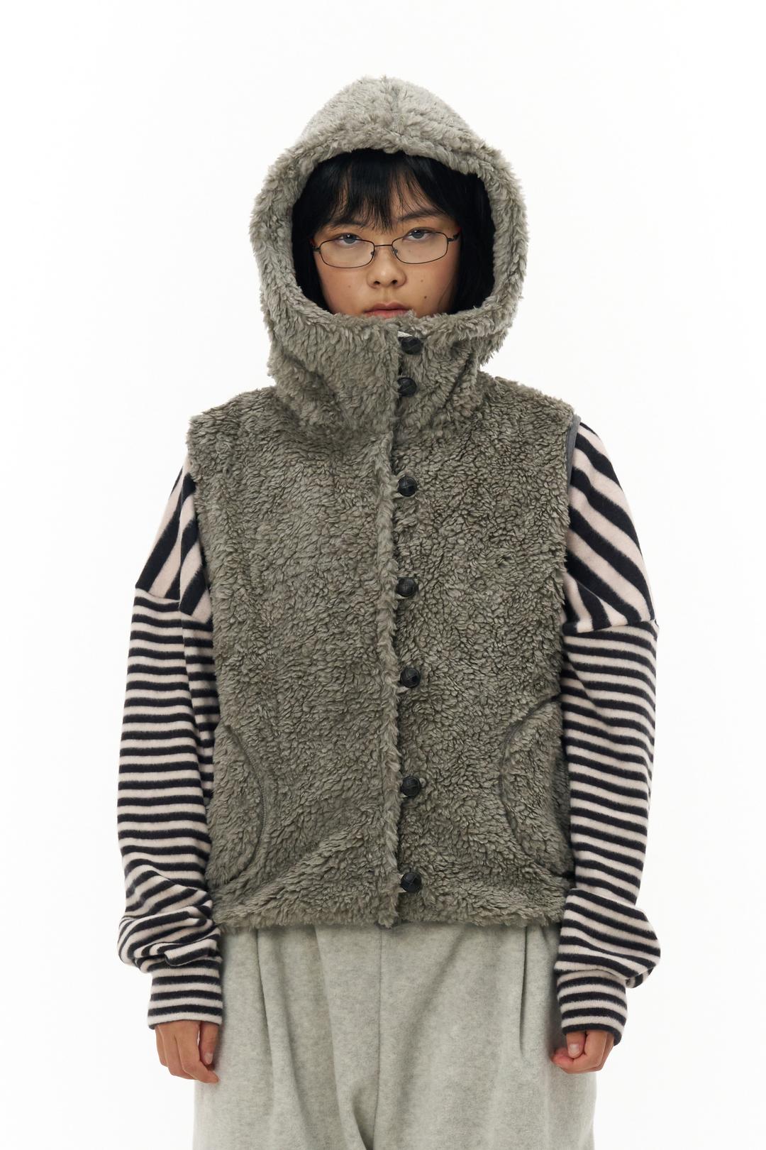 Fluffy Hooded Vest_Grey(10/13)
