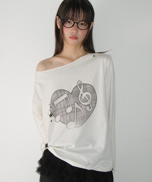 HEART MELODY OFF SHOULDER LONG SLEEVE WHITE DOT