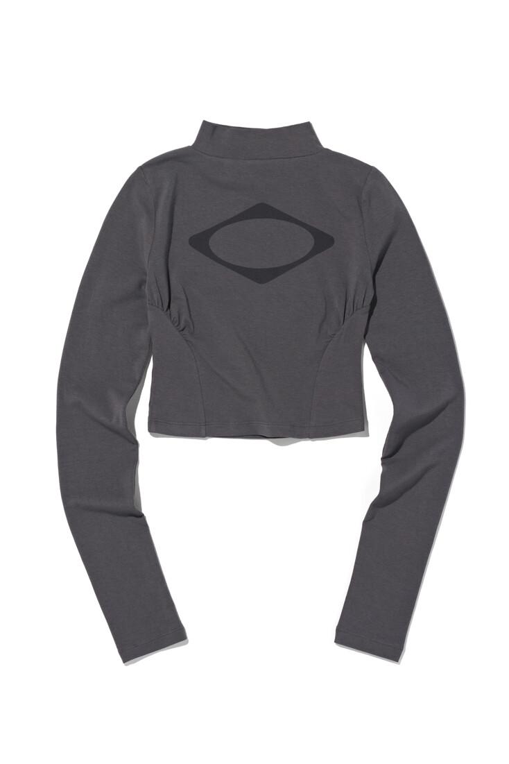 FITTED MOCK NECK LONG SLEEVE TOP (CHARCOAL)