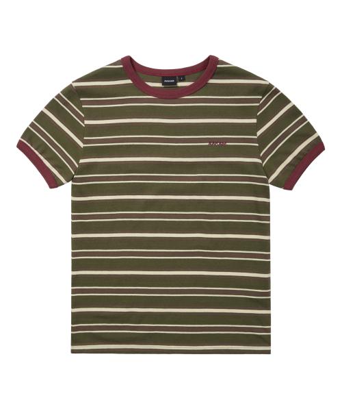 Striped Ringer Top (Khaki-Red)