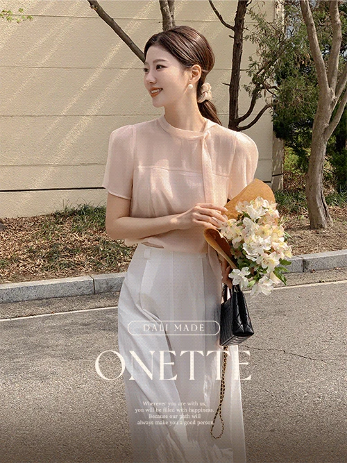 [Dali made/단독컬러💗]오네뜨 시스루 타이 반팔 블라우스(하객룩/출근룩/오간자블라우스)