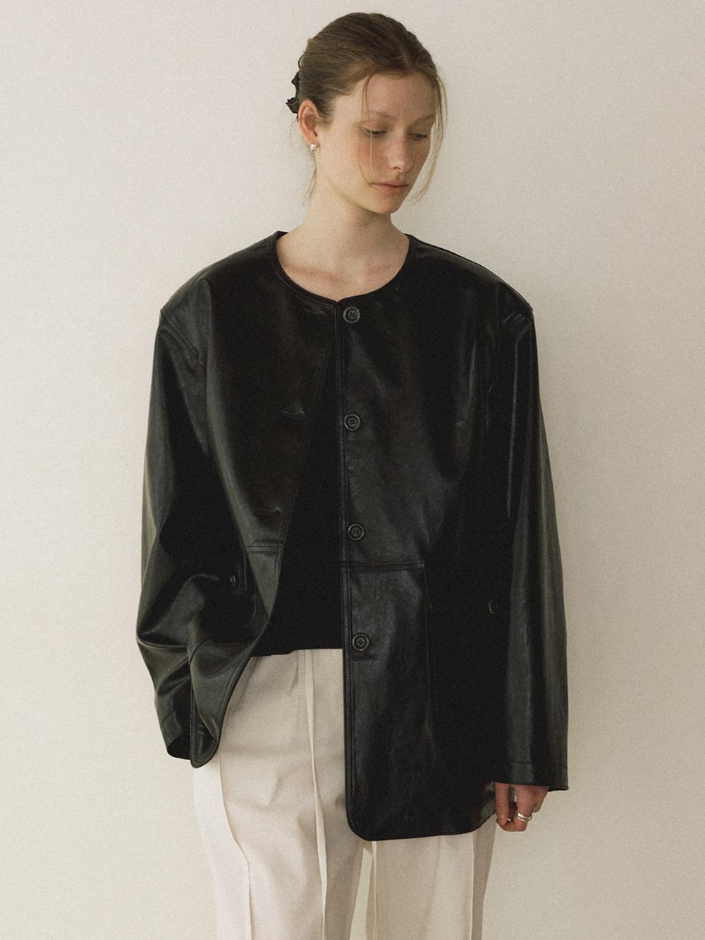 Single leather jacket_Black
