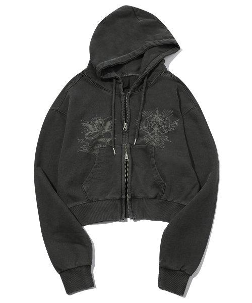 이퓨원트(IFYOUWANT)  2-WAY PENTA CROP pigment HOOD ZIPUP smoke black - 사이즈 & 후기 | 무신사