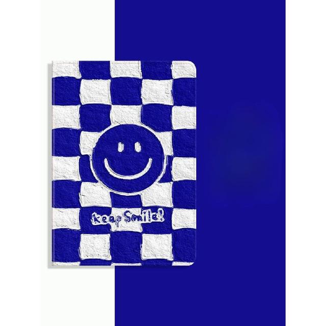 keep smile 블루 앤 화이트 체커보드 스마일 아이패드 케이스 태블릿 커버