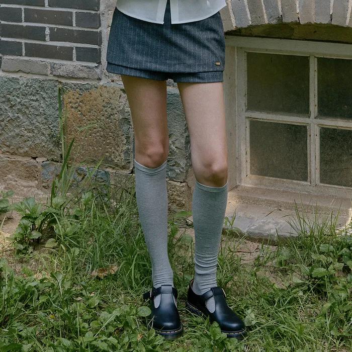 스트라이프 레이어드 스커트 팬츠 ( 챠콜 )