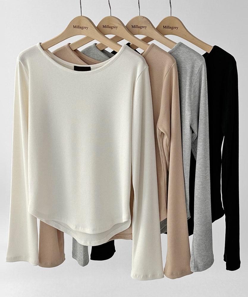 밀라그레이 보트넥 골지 기본 이너 긴팔 티