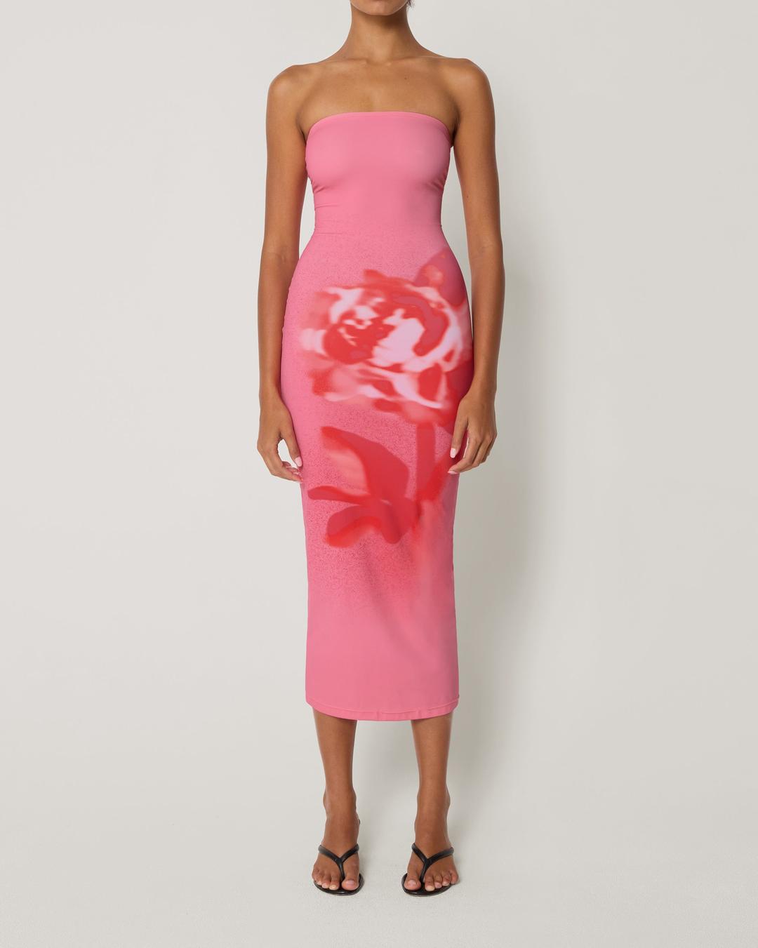 Smooth Stretch Strapless Midi Dress | Pink Peony - XXS